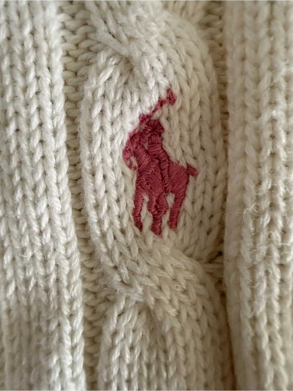 Ralph Lauren Cream Cable-Knit Peplum Cardigan with Pink Pony